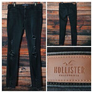 Hollister Jeans Size 31 High Rise Super Skinny Distressed Ripped Raw Hem Black